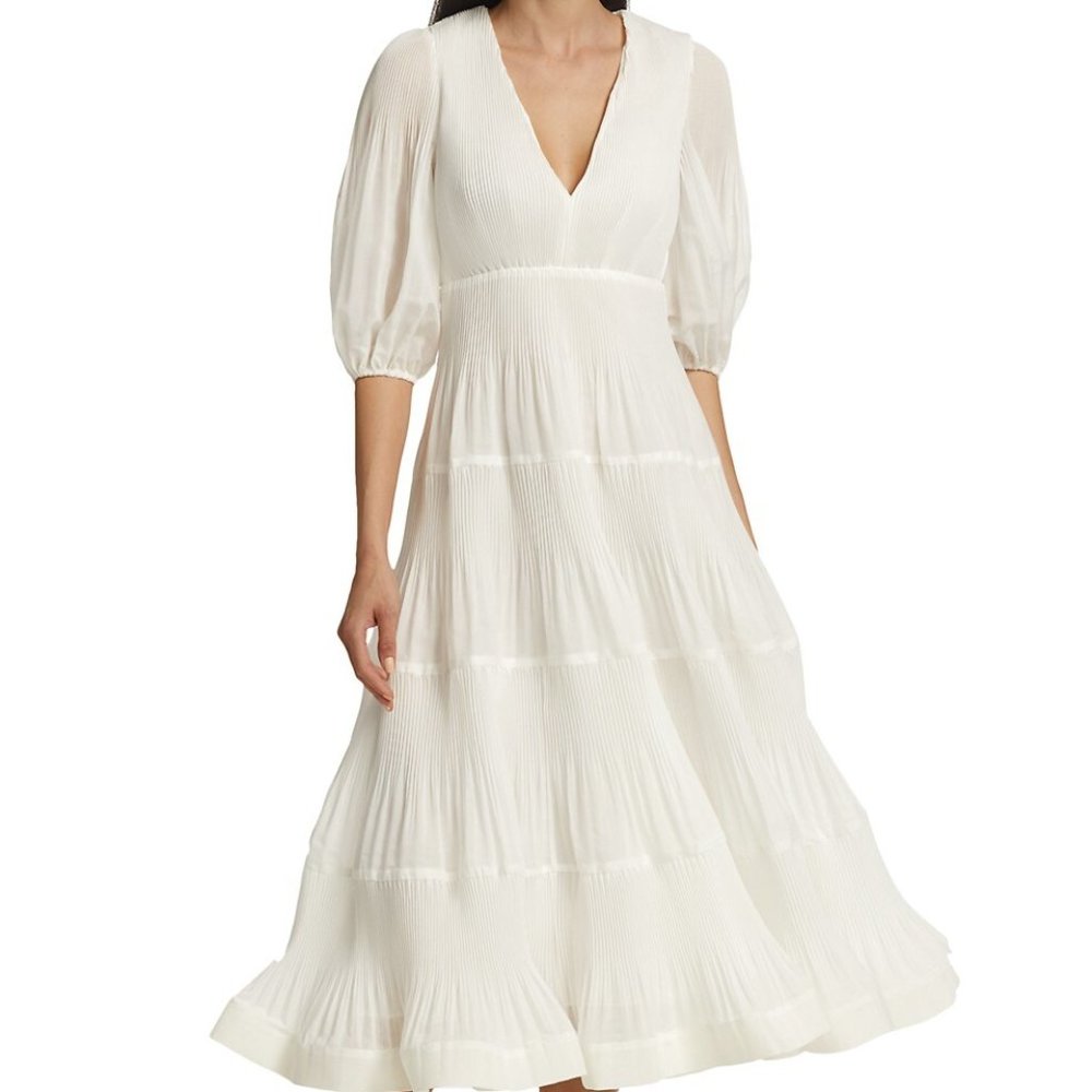 Zimmermann Plisse-Voile Pleated White Midi Dress - Size 0 (2-4)